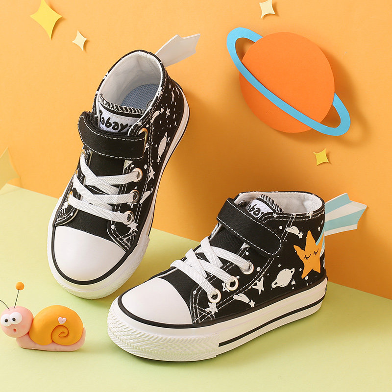 环球儿童高帮帆布鞋男童休闲鞋2021春季新款女童帆布鞋