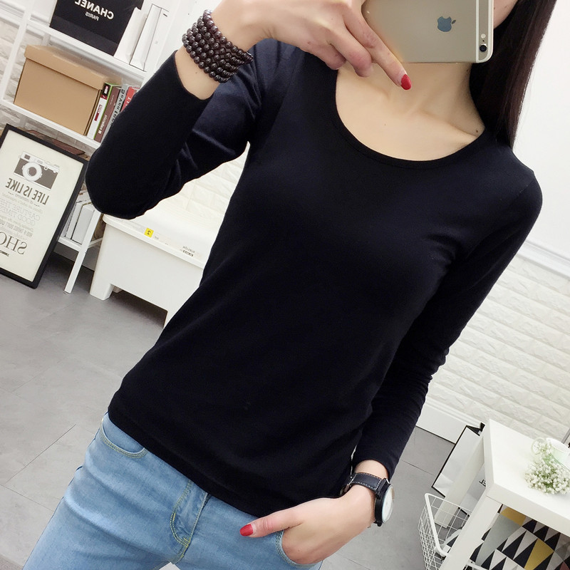 长袖打底衫女弹力紧身显瘦内搭纯棉莱卡女士T恤U领体恤韩版低领潮