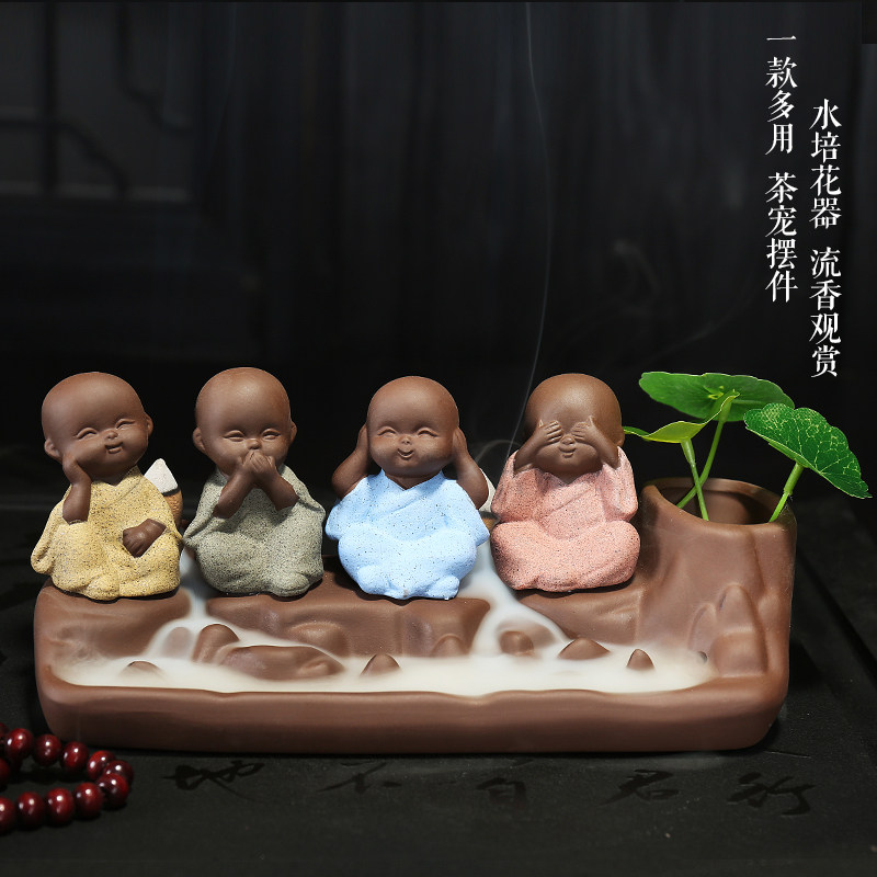 摆件四不小和尚倒流流香茶具不听不看不说茶宠茶宠摆件