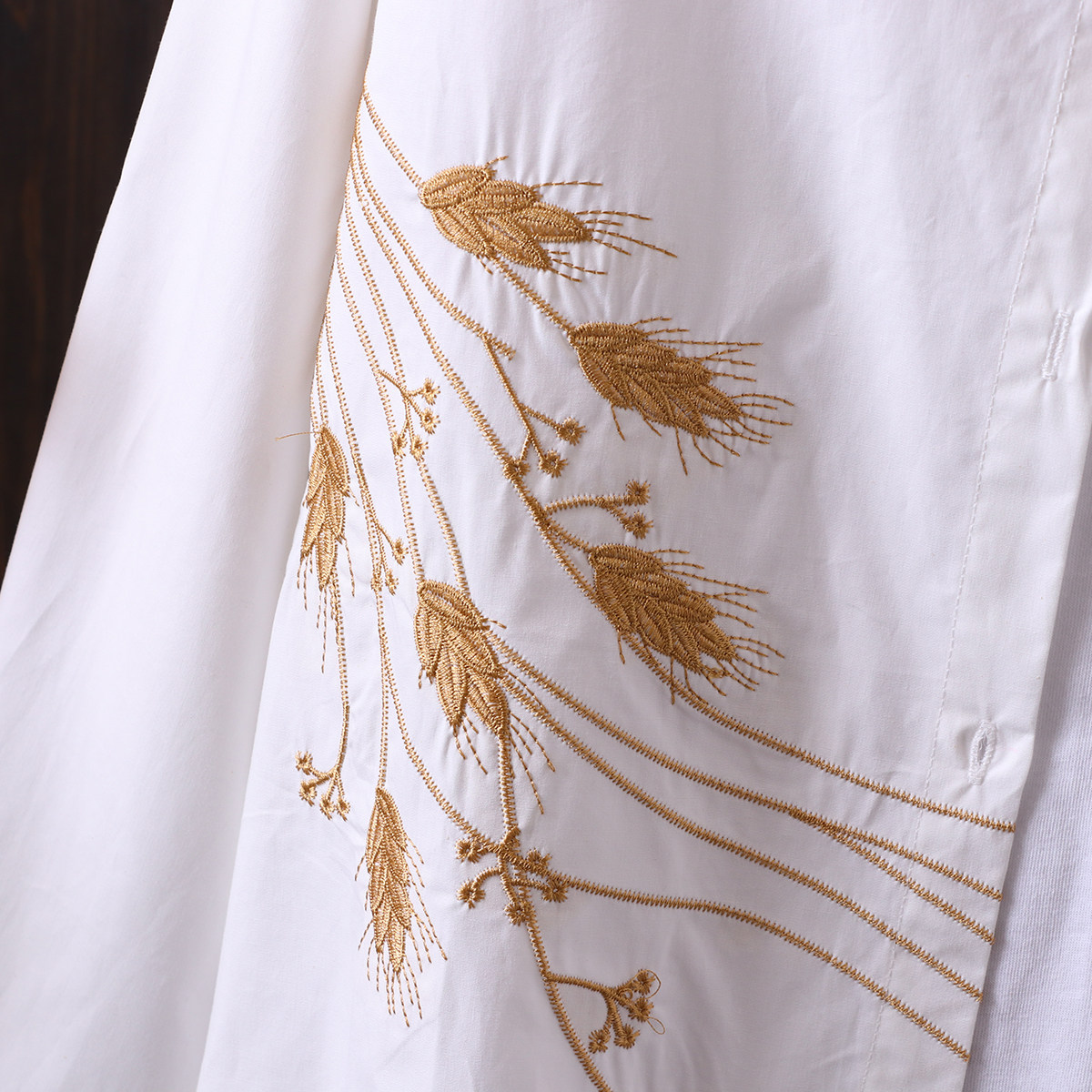 2021衬衫白衬衫长袖刺绣麦穗polo春装中长上衣衬衫