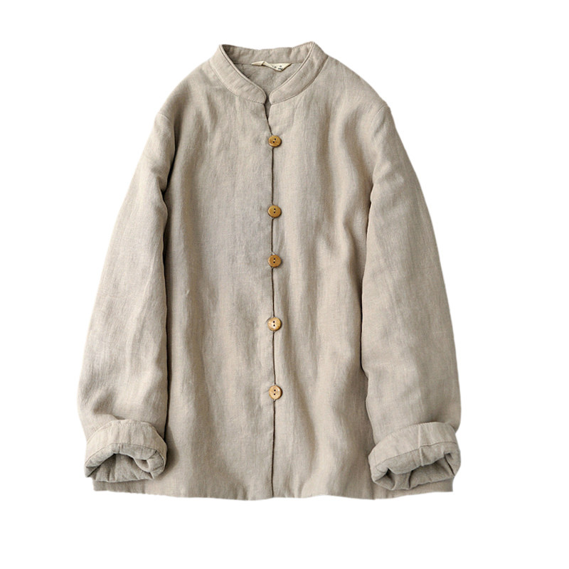 秋冬薄棉衣立领长袖亚麻小夹袄文艺女装棉服简约百搭夹层短外套