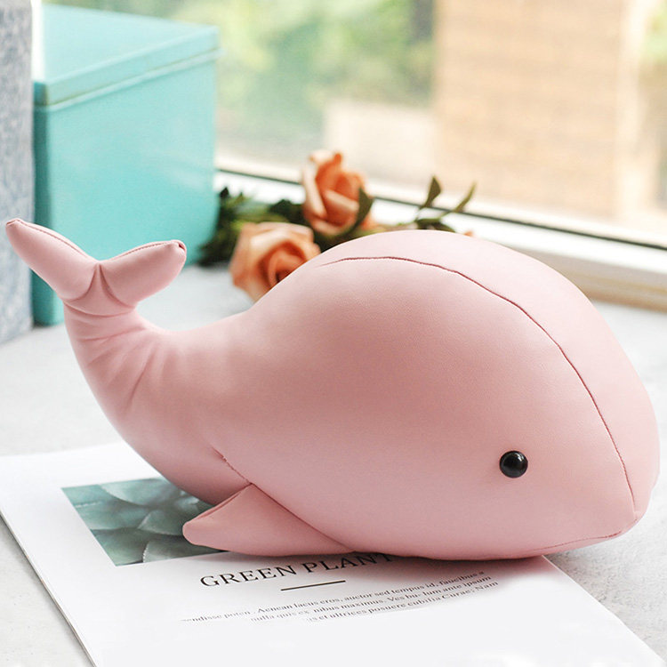mopson皮质粉色鲸鱼公仔卡通动物玩具书挡玩偶毛绒布艺类玩具