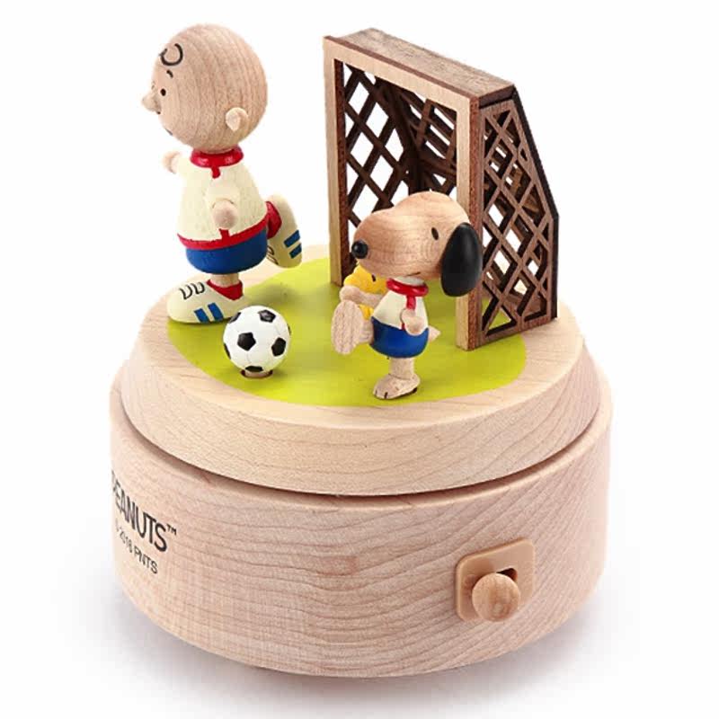 jeancard正版史努比足球音乐盒木质卡通八音盒儿童童男音乐盒