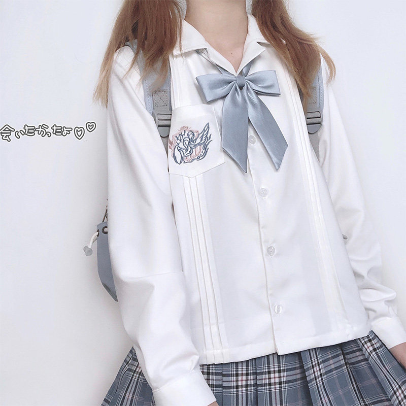 川岛木樱原创刺绣jk制服秋冬季常规长袖衬衫衬衫