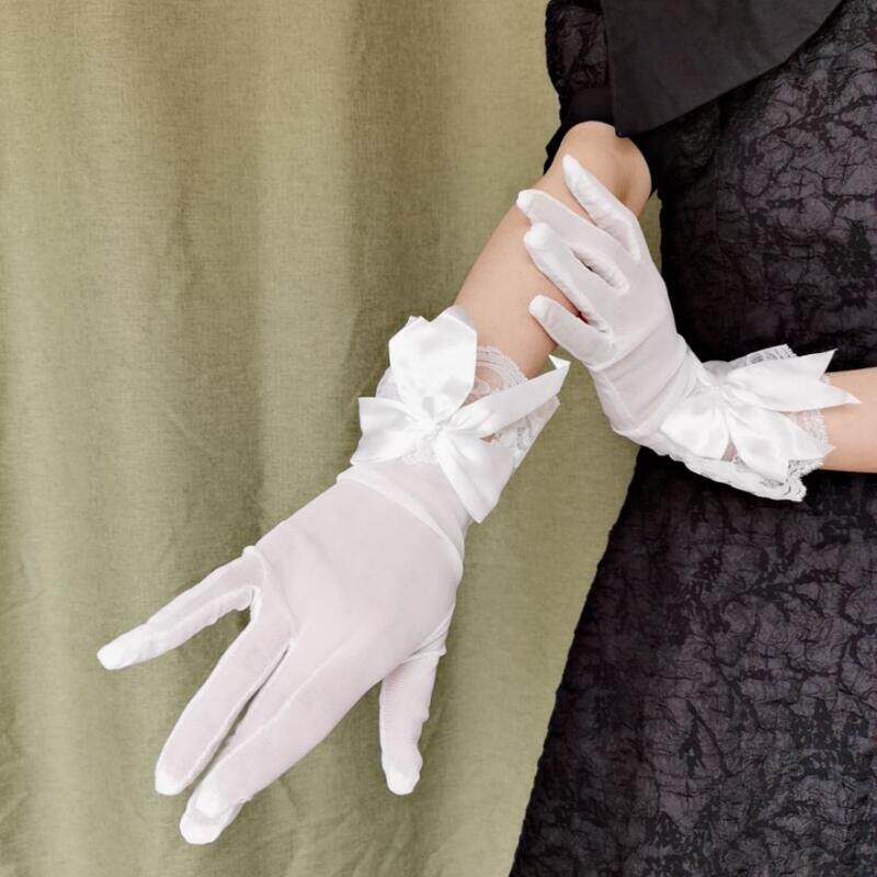 lolita洋装造型复古手套气质名媛蝴蝶结蕾丝透视指夏手套