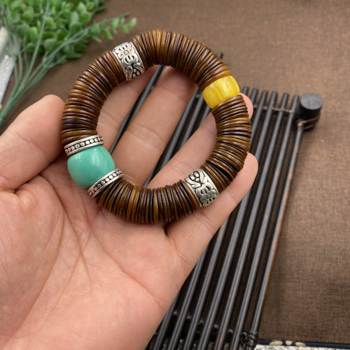 珠手串藏民把玩包浆回流老件牦牛超薄药片文玩手链