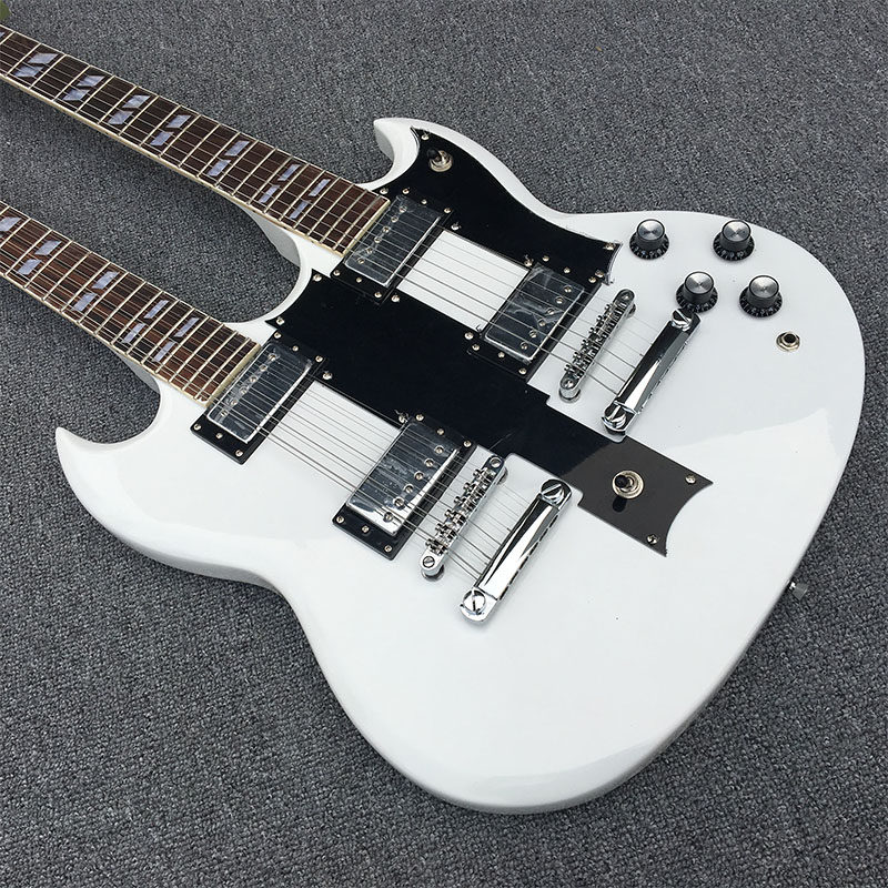 双头126弦电吉他连体白色喷漆黑色护板颜色吉他电吉他