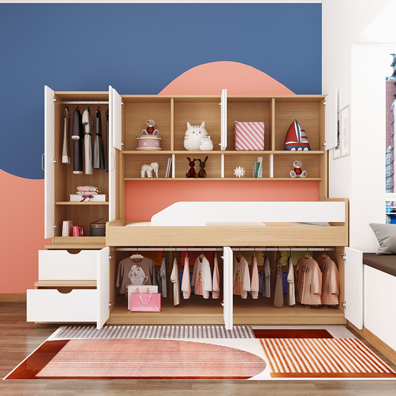 儿童童床储物收纳半高床男女孩衣柜床带书桌儿童床