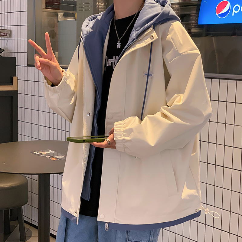 假两件外套男士春秋季新款潮牌百搭连帽上衣服早秋男生工装夹克