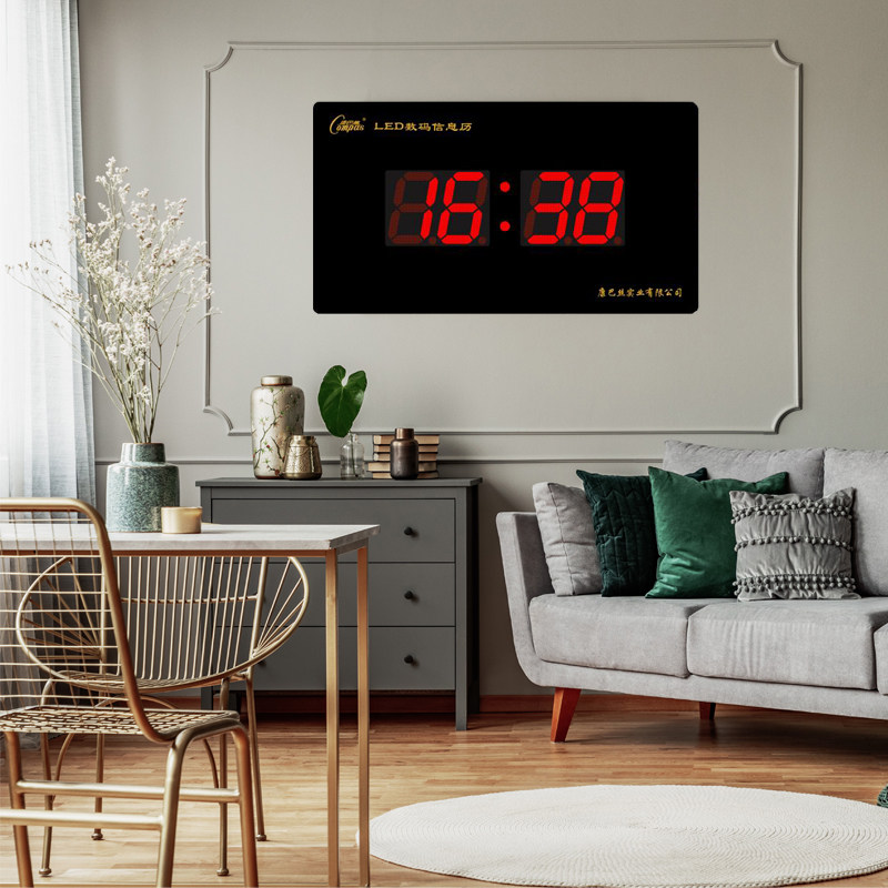 康巴丝数码万年历led夜光挂钟客厅办公钟表创意挂钟