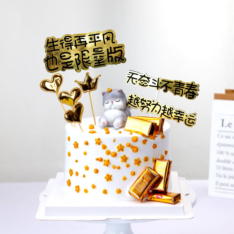 装饰蛋糕创意奋斗青春努力幸运生日插件插牌节日装扮用品