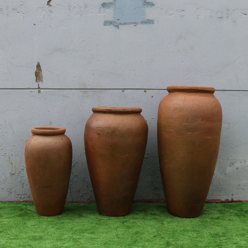 土黄色粗陶复古陶罐花瓶酒店会所别墅园林落地花瓶