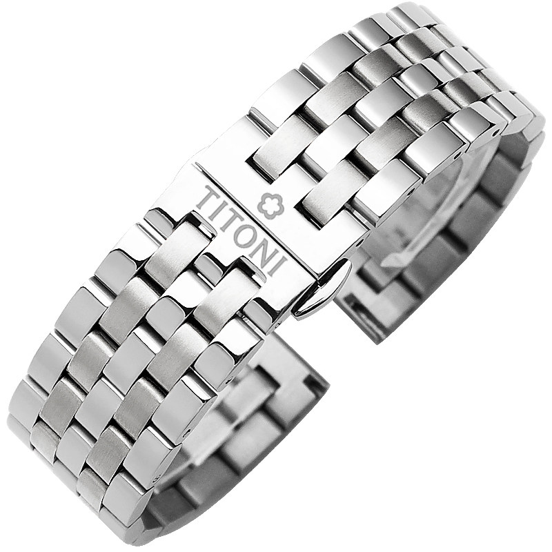 适配瑞士梅花钢带男宇宙空中霸王系列不锈钢机械表链精钢表带20mm