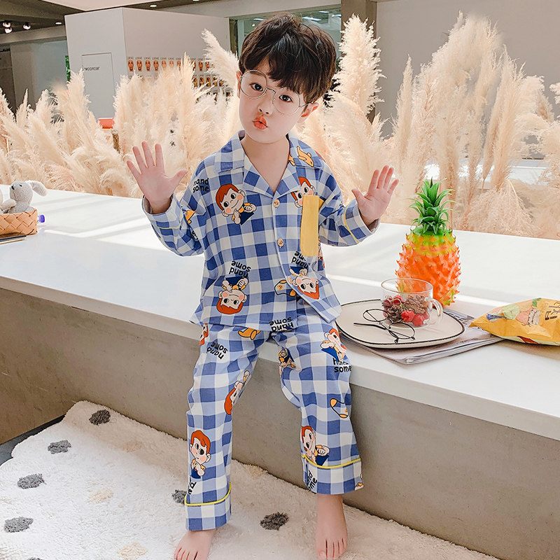 新款男童睡衣春秋秋季纯棉儿童小孩男生宝宝家居服套装