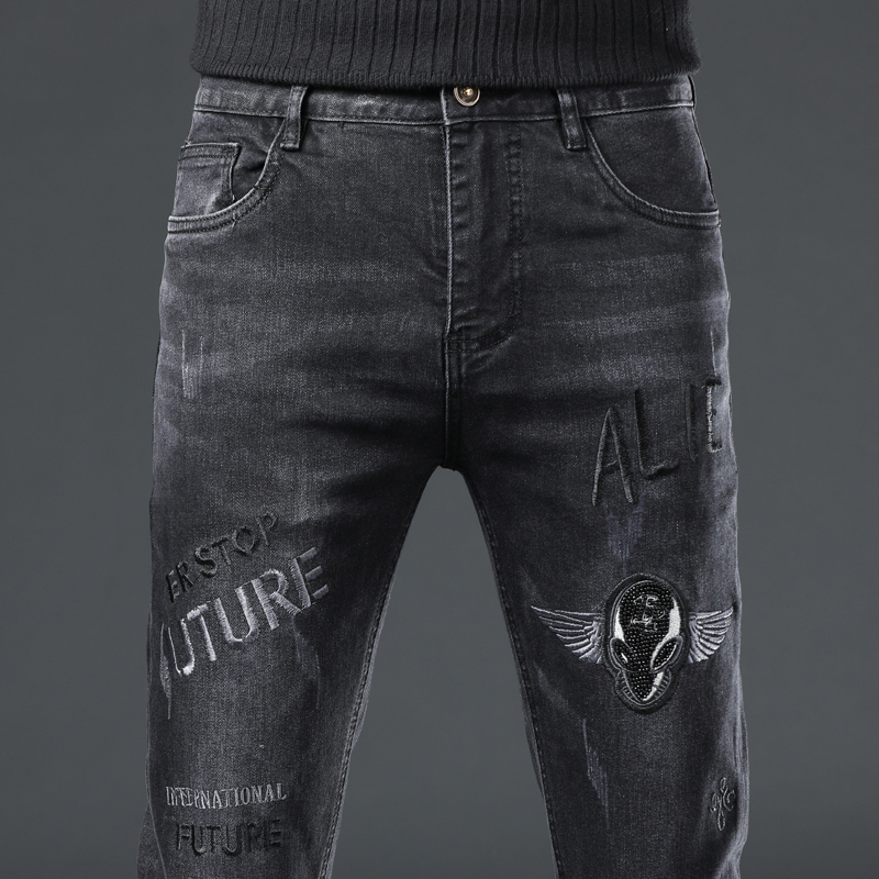 欧洲站刺绣男裤原单牛仔长裤男装高端外贸欧货牛货春秋款休闲小脚