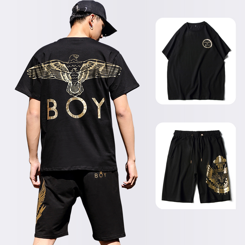 潮牌BOY短袖T恤运动套装男夏季新款情侣装潮流时尚宽松休闲两件套