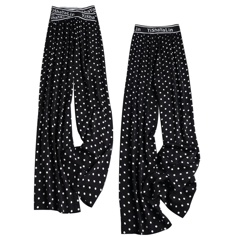 休闲裤夏季薄款 阔腿裤女高腰垂感2022裤子女夏新款波点直筒长裤