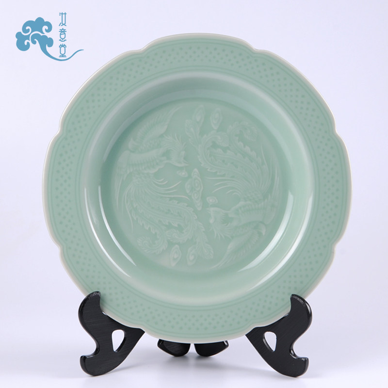 汝窑青瓷餐具中式纯色盘子大盘陶瓷浅盘平盘盘