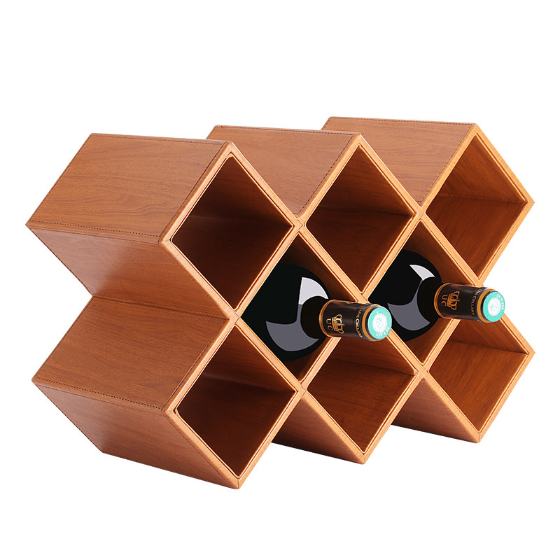 格子家用菱形酒格酒插欧式皮革葡萄架酒柜创意红酒架