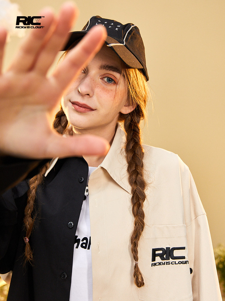 s1y1肆意rickyisclownric小丑撕裂笑脸拼色排衬衫国潮宽松衬衫