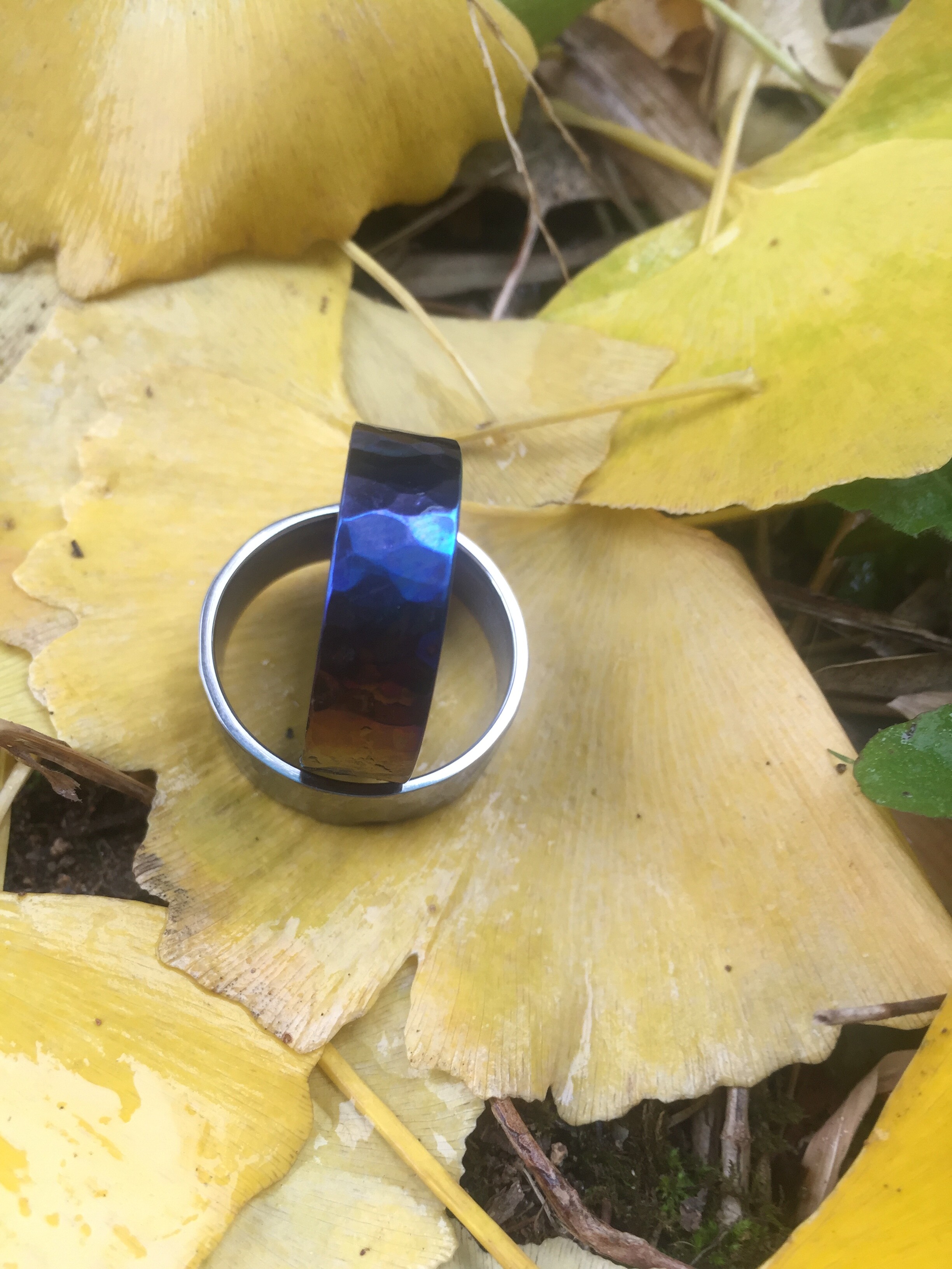 ta1钛合金戒指指环挂坠个性饰品手工锤纹烧蓝戒指