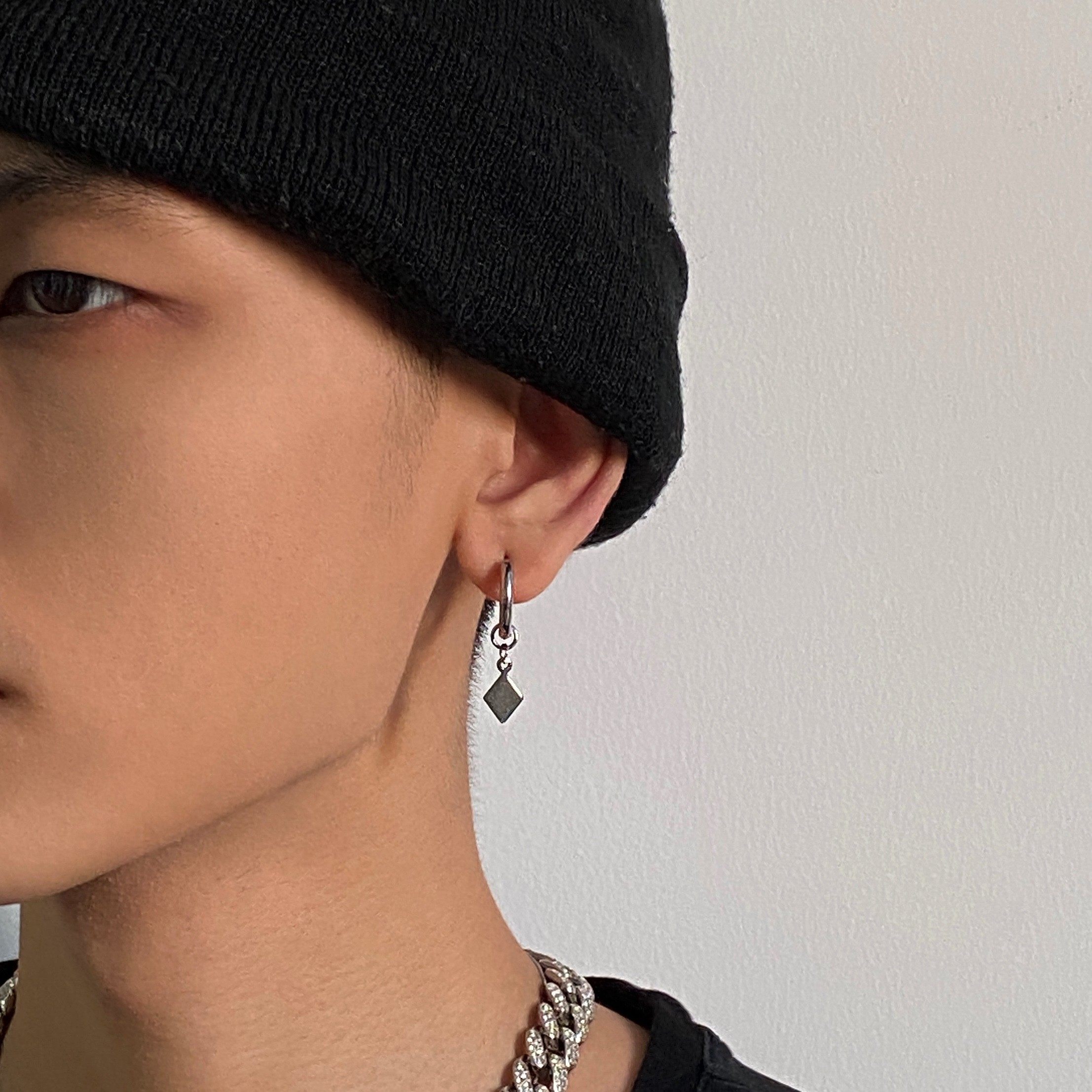 h1007耳夹男生小方耳饰无耳洞钛原创设计冷淡耳夹