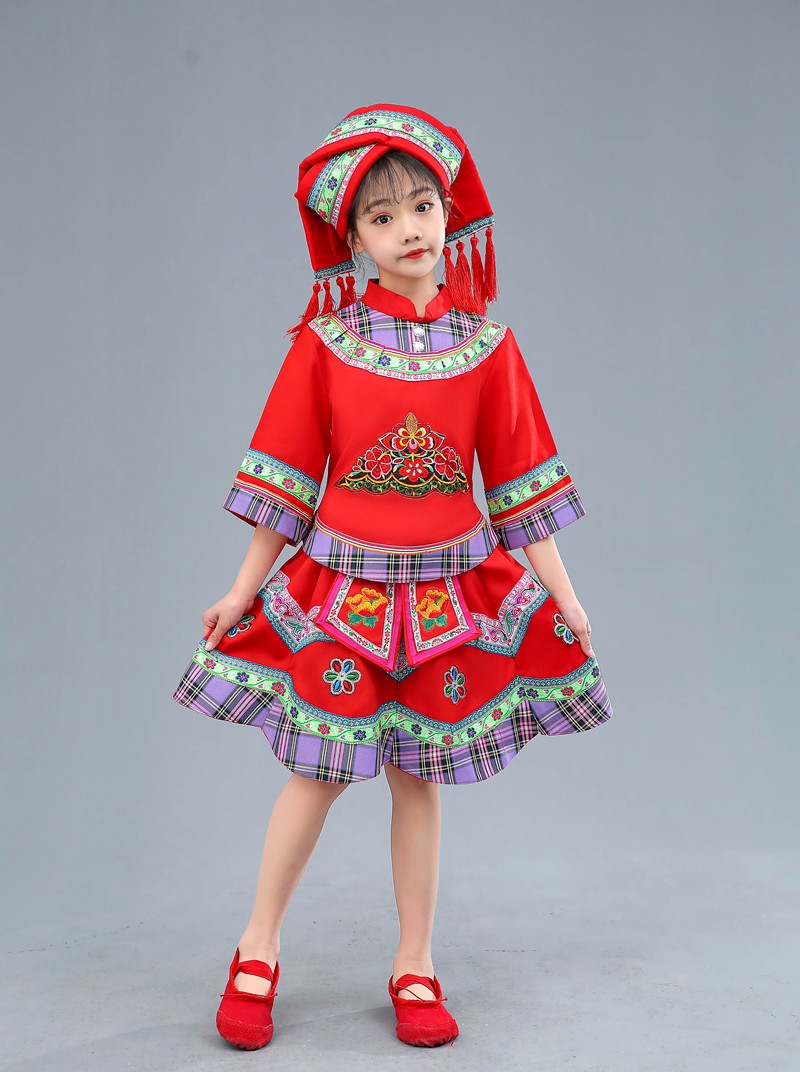 新款儿童独龙族男女女童演出演出服服装传统少数民族儿童演出服