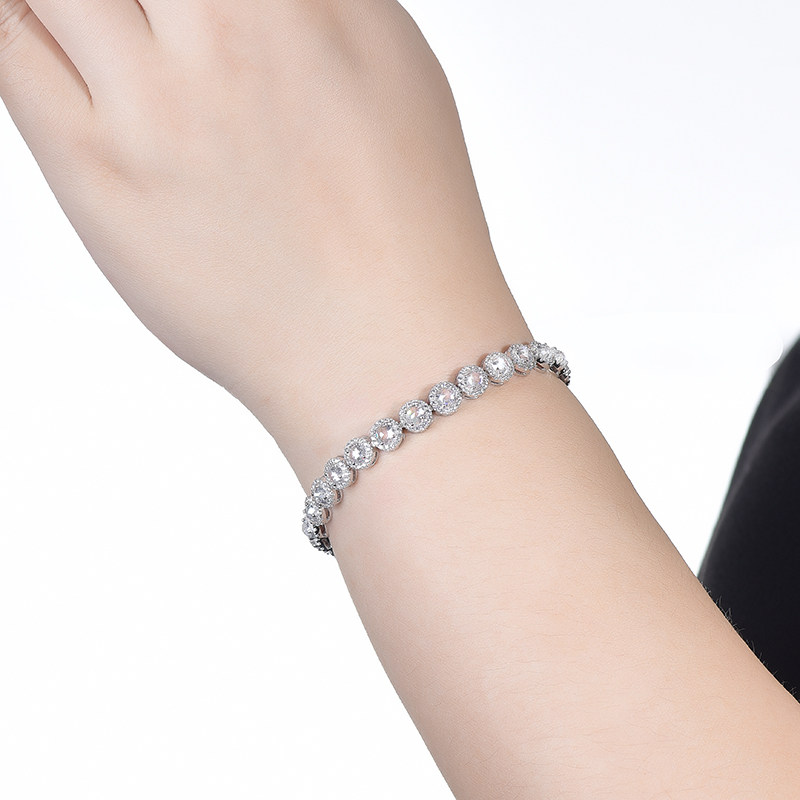 卓蝶珠宝豪华满钻玫瑰切割钻石手链纯银镀白金链仿钻石群镶女手环