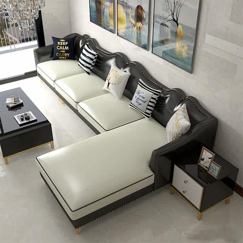 轻奢转角皮艺沙发大小户型真皮定制时尚简约商品房样板房客厅组合
