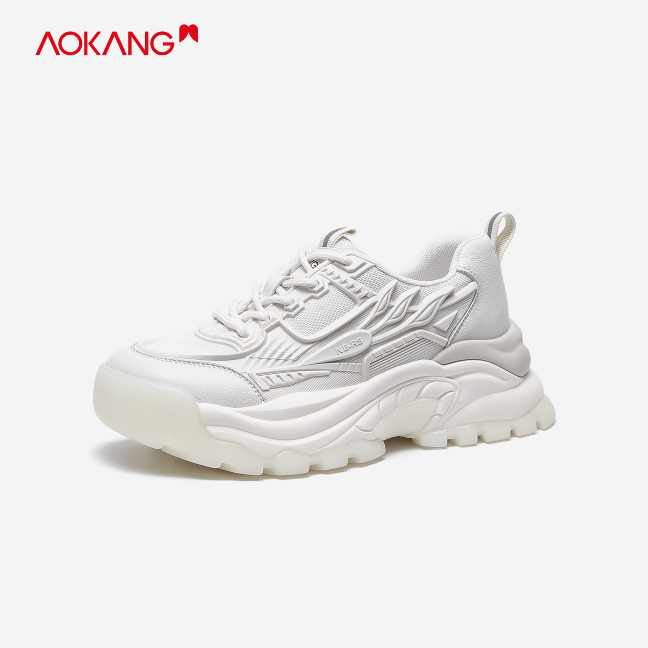 流行奥康女鞋 春季新款米白色厚底增高休闲运动鞋老爹鞋时尚女鞋