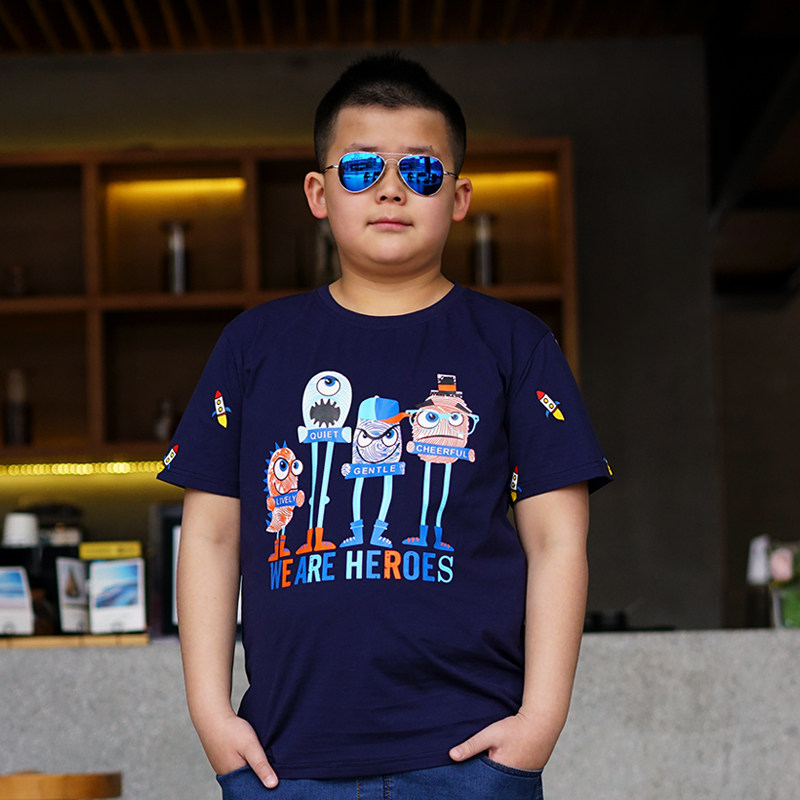 胖童装男童短袖t恤夏季2018中大童加肥加大体恤宽松大码半袖韩版