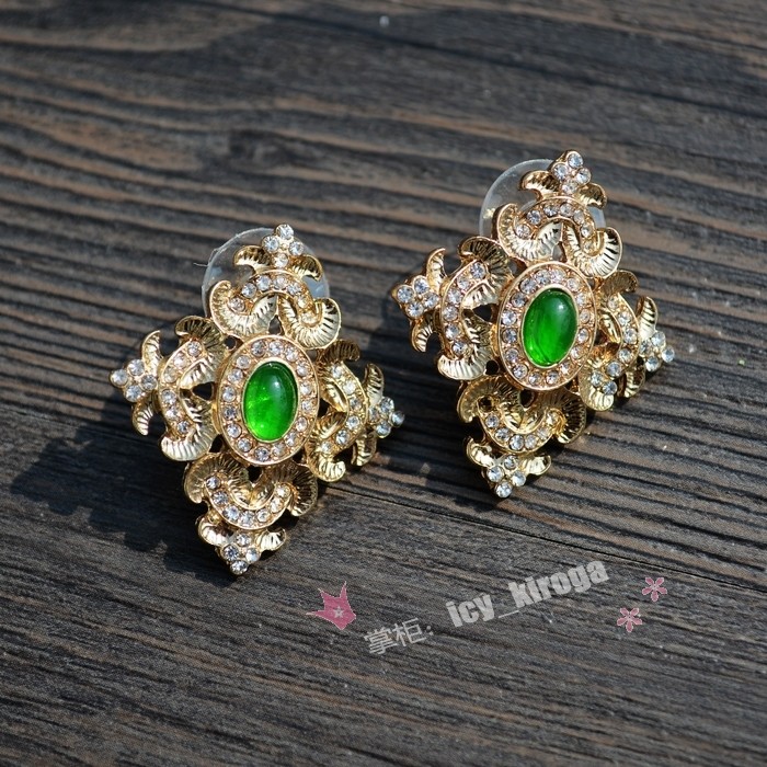 vintage复古优雅配饰中世纪宫廷古董祖母祖母绿绿宝石胸针