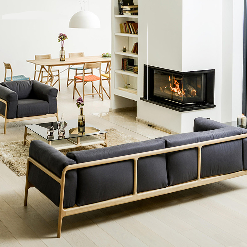 北欧简约整装组合三人位单双日式客厅轻奢欧风实木沙发