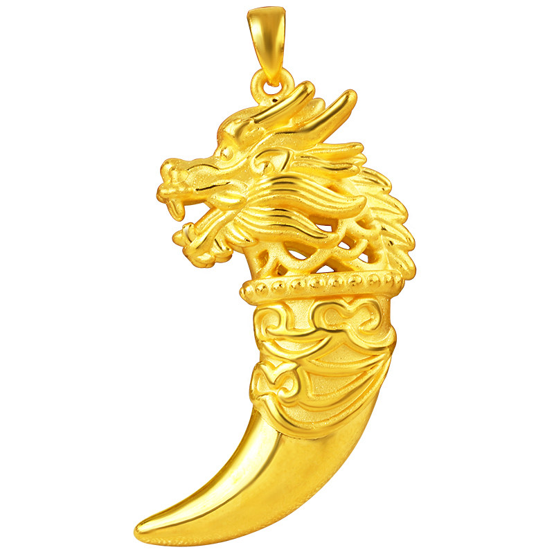 黄金龙头狼牙吊坠男款3d硬金足金串珠饰品颈饰