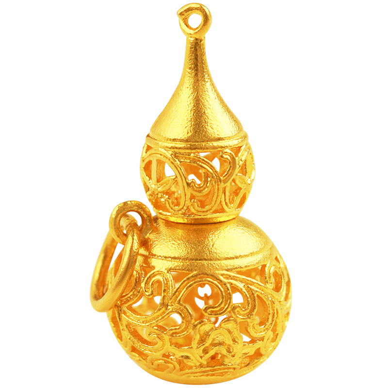 古法镂空葫芦吊坠足金福禄古韵花纹图腾送礼手饰