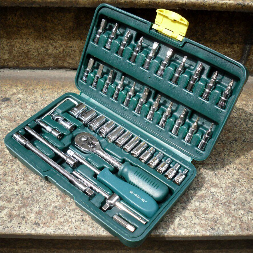 工具胜达46件铬钒6.3mm小飞套筒套装组合套装