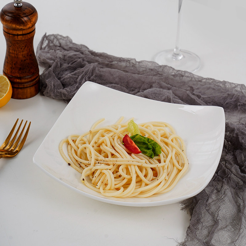 景德镇瓷盘菜翘角四方沙拉盘意面盘创意纯白色陶瓷盘