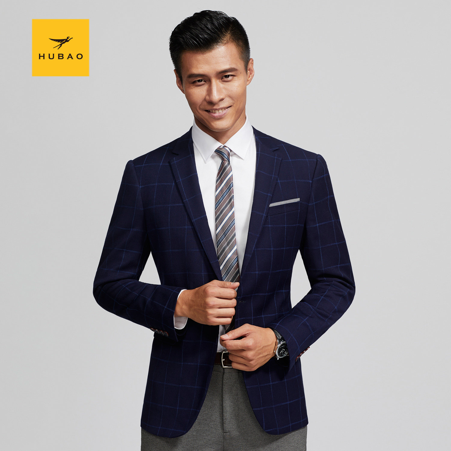 虎豹春季男士西服合身一粒单排休闲英伦男装西服