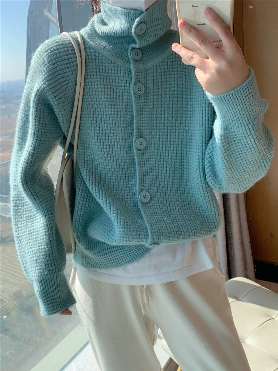 高领华秋冬古风复古外套毛衣纽扣新款2021年开衫女毛衣