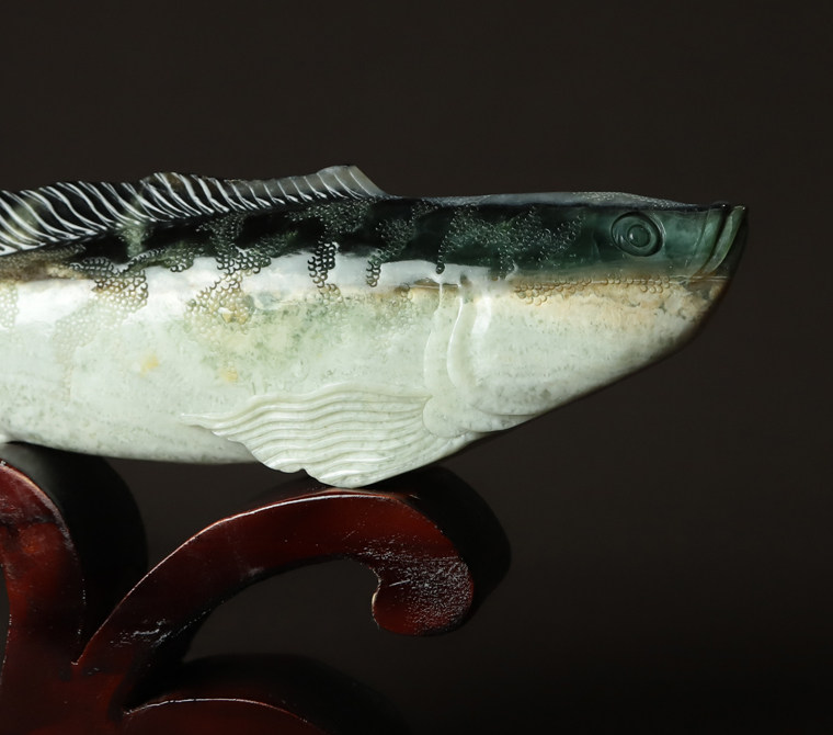 尚品美格天然玉石摆件精品原石雕刻鳜鱼富贵有余珠宝奇石