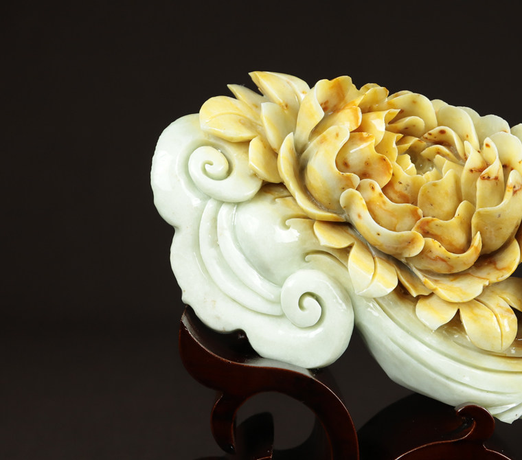 摆件尚品美格天然岫岩玉花原石手雕牡丹花花开富贵ba299珠宝奇石