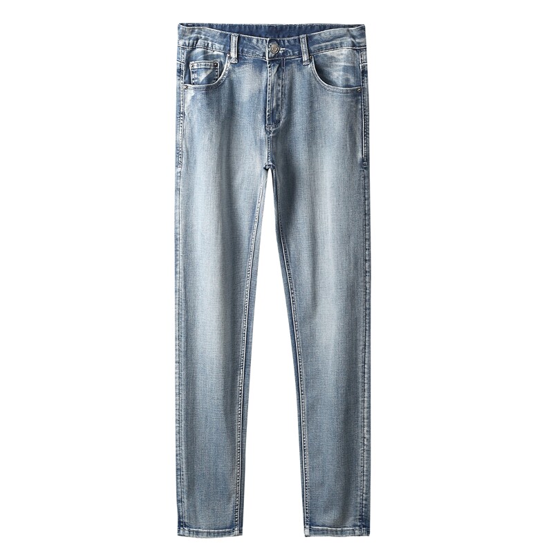 牛仔裤八度今夏bi超薄夏装重工水洗泛白浅蓝牛仔裤