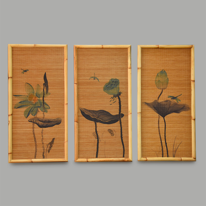 新中式名宿竹帘卷帘定制国风中国挂画竹框画书房竹编