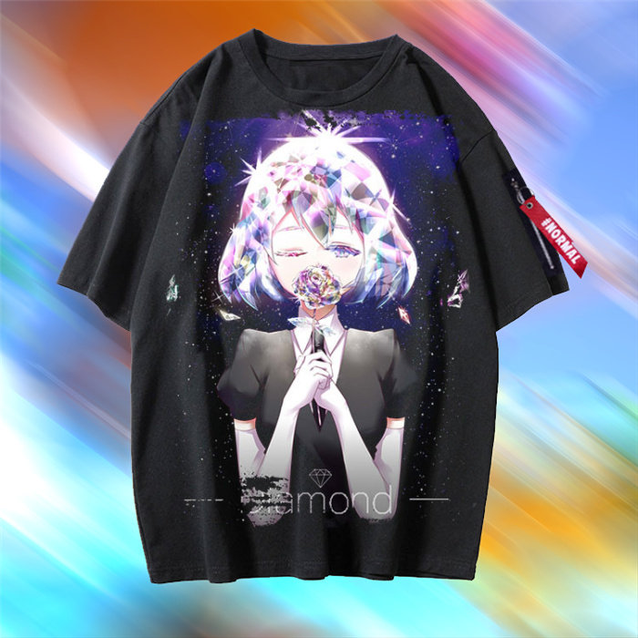 宝石之国磷叶石辰砂短袖衣服周边黑色体恤上衣t恤