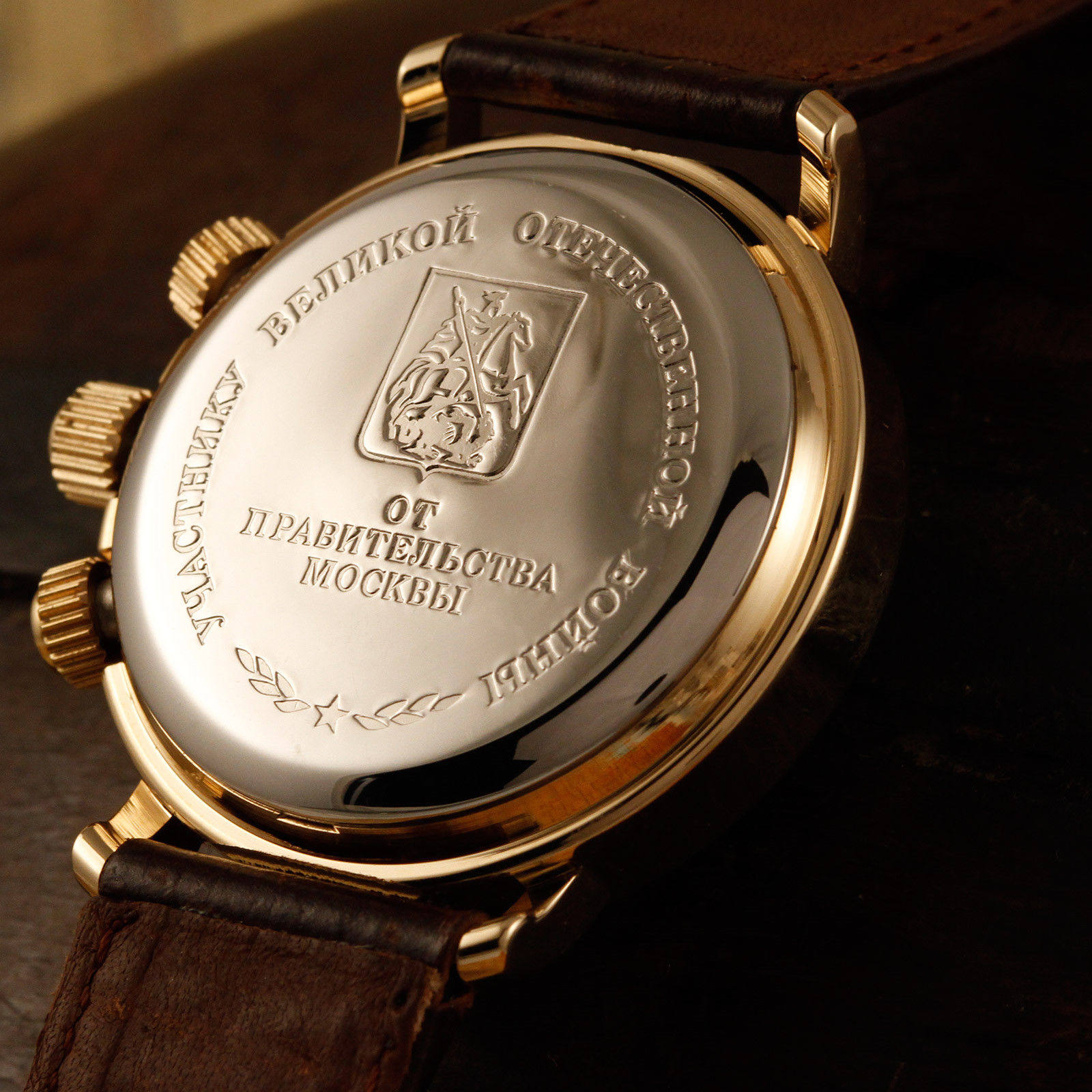 俄罗斯手表poljot宝杰胜利50周年镀金手动机械计时欧美腕表