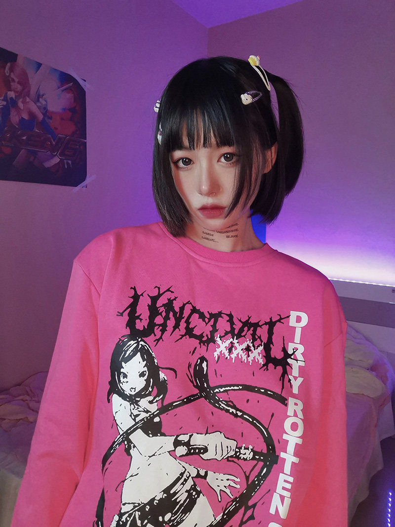 原创原宿辣妹日系长袖卫衣bf宽松套头ins卫衣