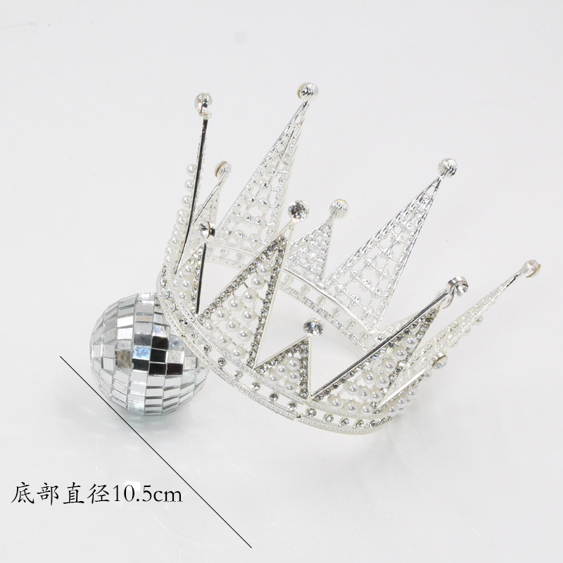 皇冠高低三角形蛋糕摆件金色银色珍珠钻石生日蛋糕节日装扮用品
