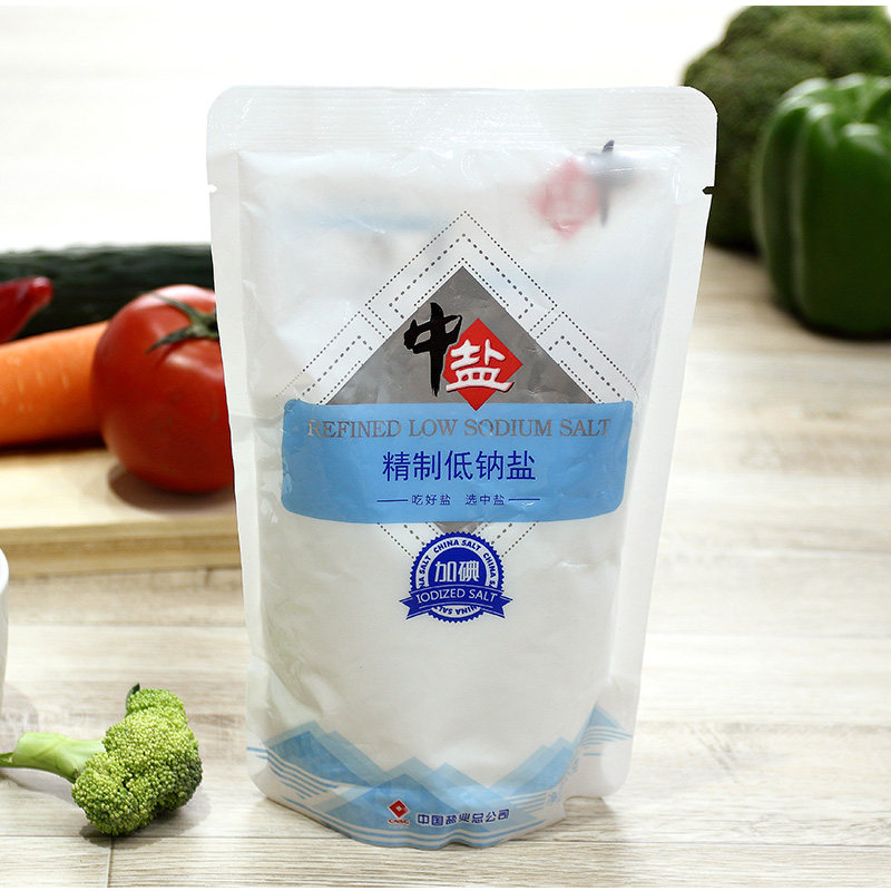 中盐 低钠精制盐食用盐加碘盐食盐家用350g*4袋含碘细盐速溶