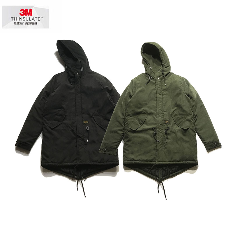 RADIUM潮牌日系秋冬加厚新雪丽鱼尾风衣男中长款棉衣M51连帽外套