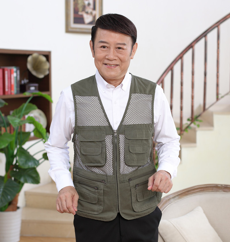 中老年男士夏季薄款网眼爸爸装马甲休闲多口袋摄影钓鱼背心坎肩